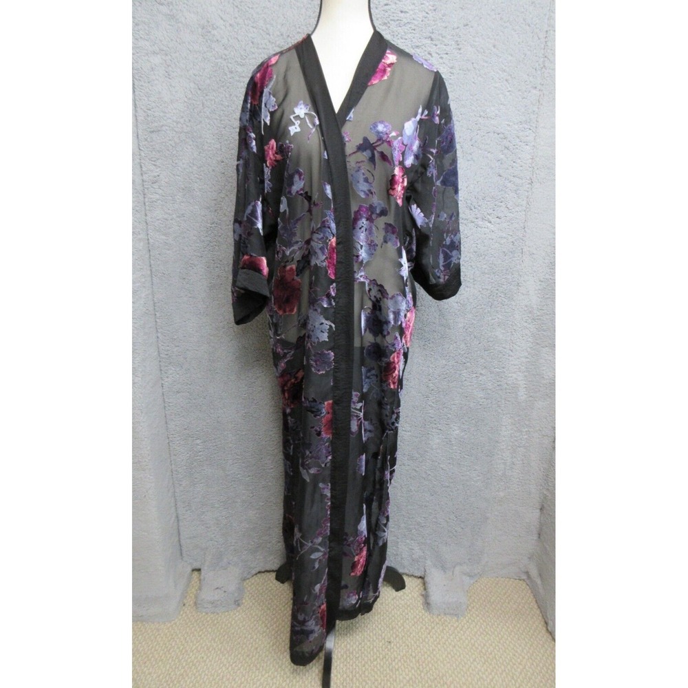 Chelsea & Violet  Sheer Floral Kimono Womens XS Black Duster Dark Romantic Layer